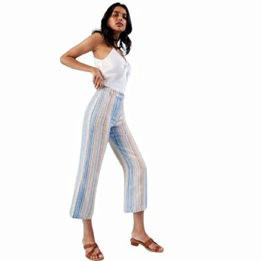 NWT REFORMATION Striped Wide Leg Linen Pants Sz 12